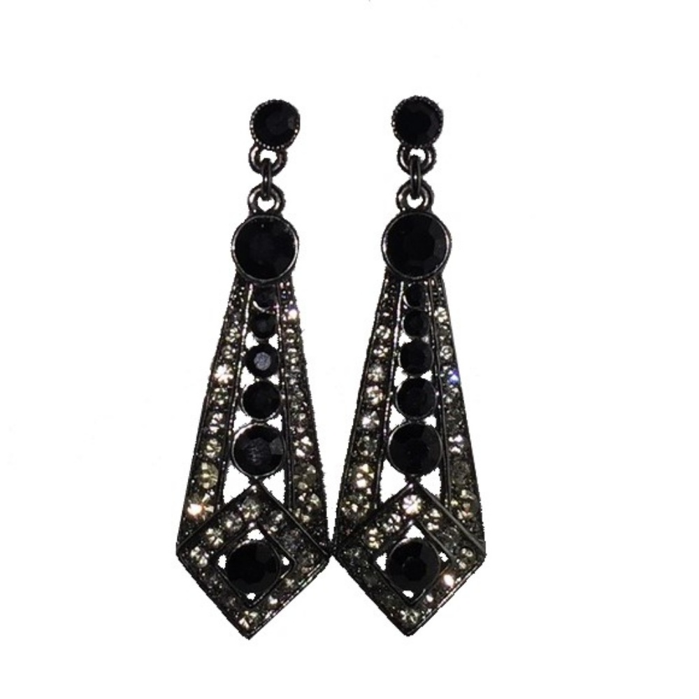 Black and silver special occasion dangle earrings